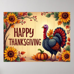 Affiche de dinde de Thanksgiving joyeux