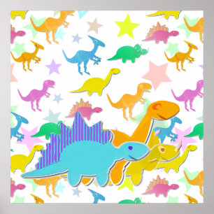 Affiche de dinosaures de dessin animé en couleur