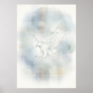 Affiche de faune écossaise Eagle Tartan Pastel
