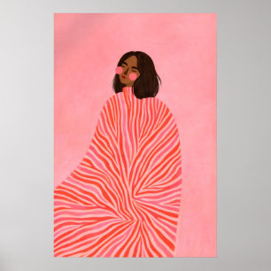 Affiche de femme rayée rose, féminine moderne