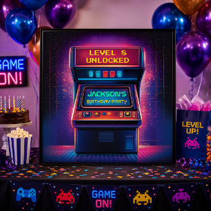 Affiche de fête d'anniversaire Montée de Niveau po