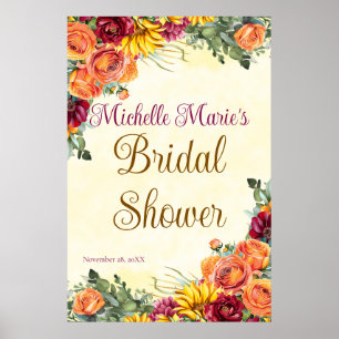 Affiche de Fête de Mariage Florale d'Automne