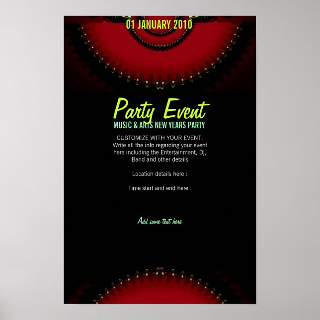 Affiche de fête FANTASY ROUGE FONCÉ (Devant)