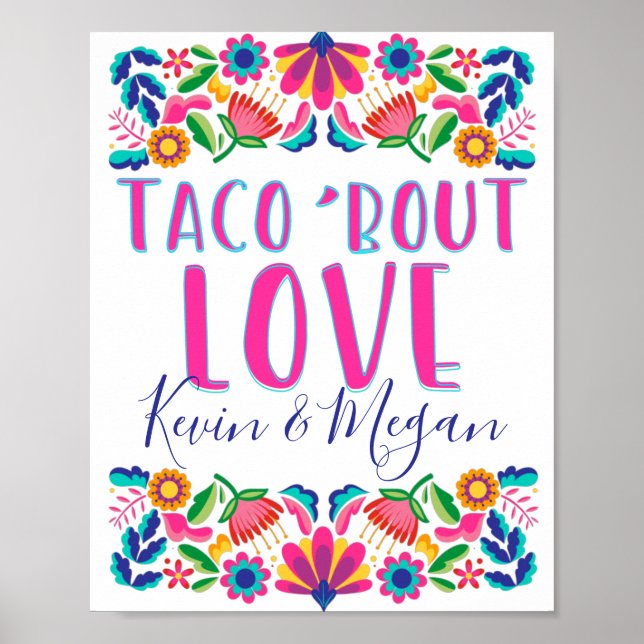 Affiche de Fête Mexicaine Fleurs Taco sur l'Amour (Devant)