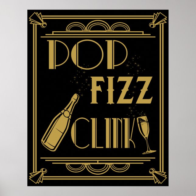 Affiche de fête Pop Fizz Clink Art déco (Devant)