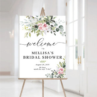 Affiche de fête prénatale Élégant Eucalyptus Blush