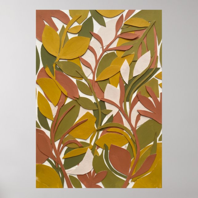 Affiche de feuille botanique verte ocre (Devant)