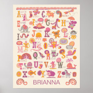 Affiche de fille d'alphabet d'animaux ABC personna