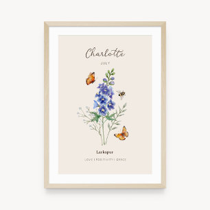 Affiche de fleur de naissance Delphinium
