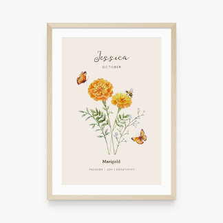 Affiche de fleur de naissance Marigold