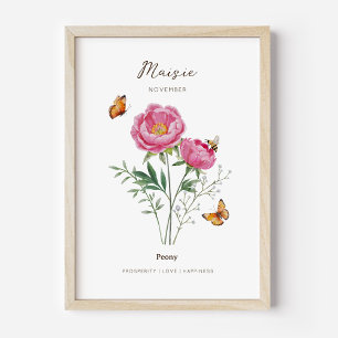 Affiche de fleur de naissance Pivoine