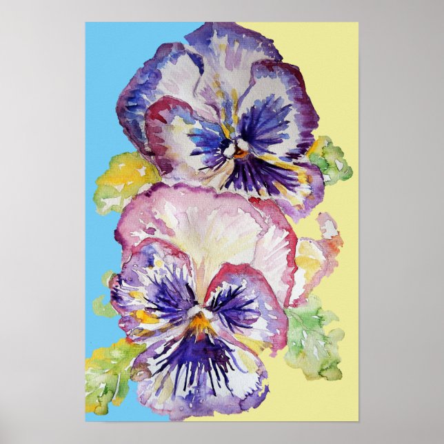 Affiche de fleurs d'art de pensée violette aquarel (Devant)