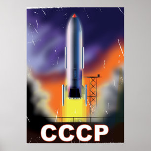 Affiche de fusée spatiale rétro de l'Union soviéti
