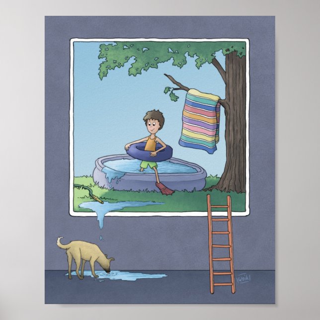 Affiche de garçon dans la piscine pour enfants (Devant)