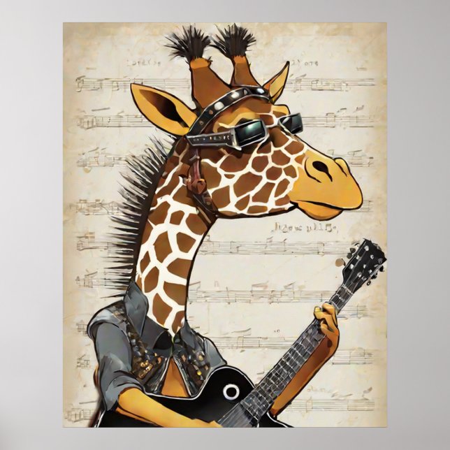 Affiche de girafe hipster - Art mural d'animal roc (Devant)
