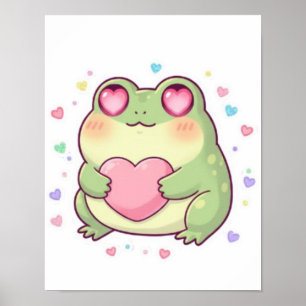Affiche de grenouille mignonne tenant un cœur Kawa