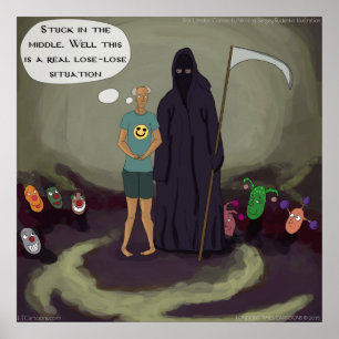 Affiche de Grim Reaper et clown drôles au milieu