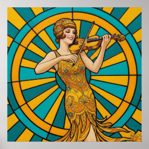 Affiche de guitariste psychédélique musique rétro
