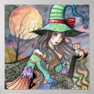 Affiche de Halloween Chat Sorcière par Molly Harri