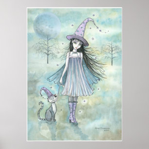 Affiche de Halloween de sorcière et de chat par Mo