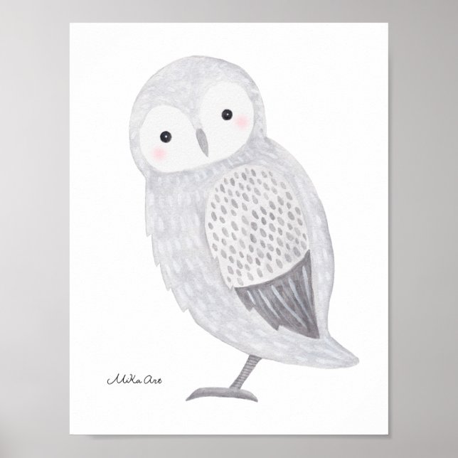 Affiche de Hibou Chouette des neiges Illustration  (Devant)
