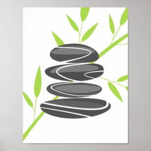 Affiche de jardin zen empilage de galets et bambou
