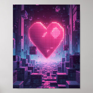 Affiche de jeu Pixel Heart Neon City — Affiche de 
