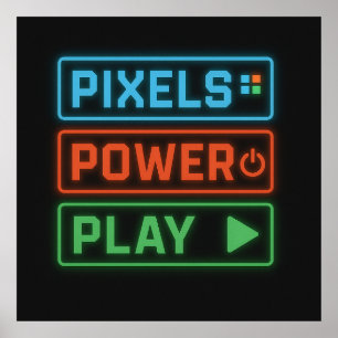 Affiche de jeu – Pixels Power Play Art mural néon