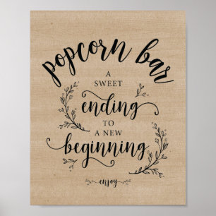 affiche de la barre de pop-corn Mariage Rustic Vin