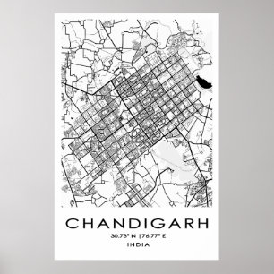 Affiche de la carte de Chandigarh  Pendjab  Inde