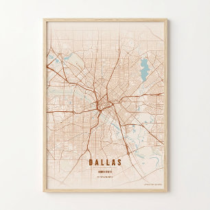 Affiche de la carte de Dallas Texas Cadeau d'art m