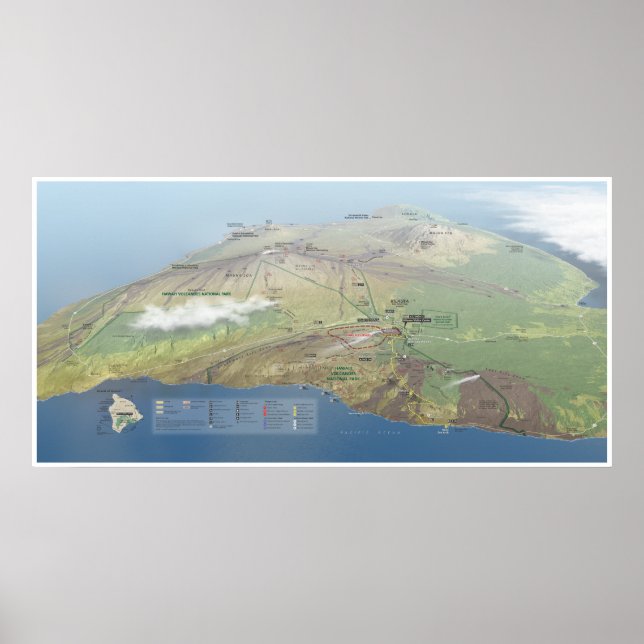 Affiche de la carte des volcans d'Hawaii (Devant)