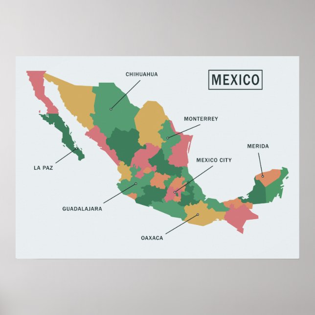 Affiche de la carte du Mexique (Devant)