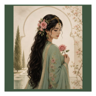 Affiche de la Dame Rose Persane   Portrait Émeraud