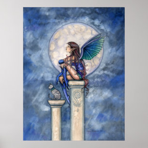 Affiche de la fée de la lune indigo et du chat