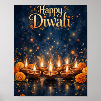 Affiche de la fête de Diwali avec des Diyas lumine