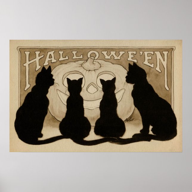 affiche de la fête des chats noirs d'Halloween vin (Devant)