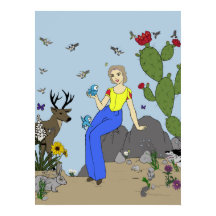 Affiche de la fille et des animaux du désert