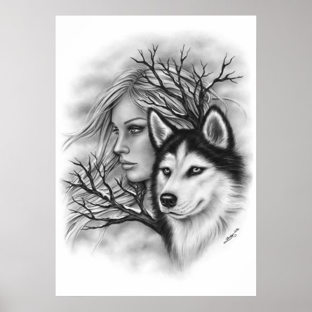 Affiche de la fille Wolf Husky Souls hiver (Devant)