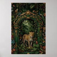 Affiche de la jungle au léopard boho | Vert vintag