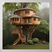 Affiche de la maison d'arbres ronde