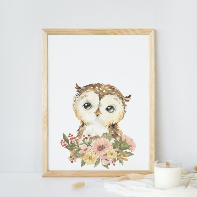 Affiche de la nurserie du bébé hibou à l'aquarelle (Créateur téléchargé)