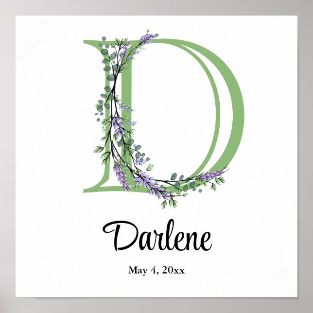Affiche de la nurserie Monogramme D Lavande Eucaly (Devant)