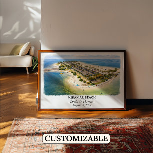 Affiche de la plage de Miramar Floride, Aquarelle,