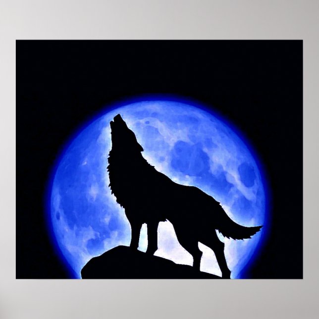 Affiche de la Pleine lune bleue Wolf Howling (Devant)