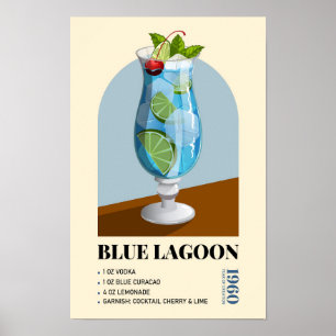 Affiche de la Recette de Cocktail Retro Blue Lagoo