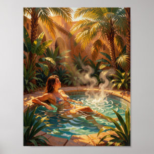 Affiche de la retraite d'oasis doré dans la lumièr
