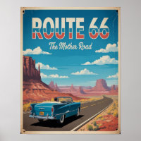 Affiche de la Route 66, décoration murale vintage 