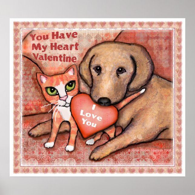 Affiche de la Saint Valentin Love Chien and Chat (Devant)