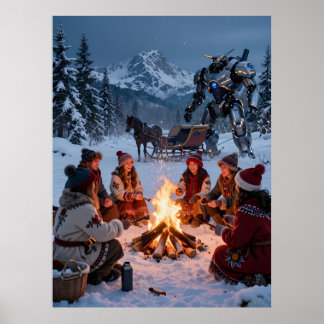 Affiche de la scène de traîneau au camp d'hiver de